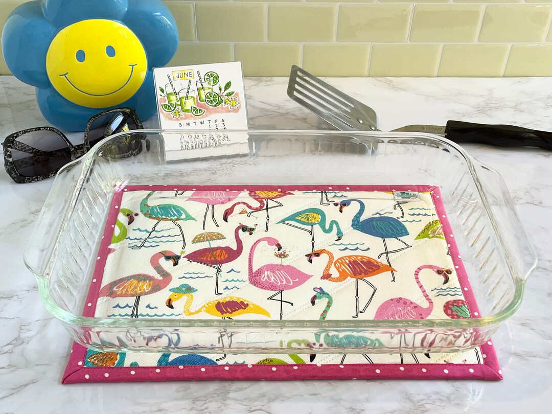Large 9 X 13 Fabulous Flamingos, Hot Pad, Trivet, Pot Holder, Casserole