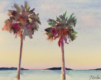 Evening Palms - original watercolor painting