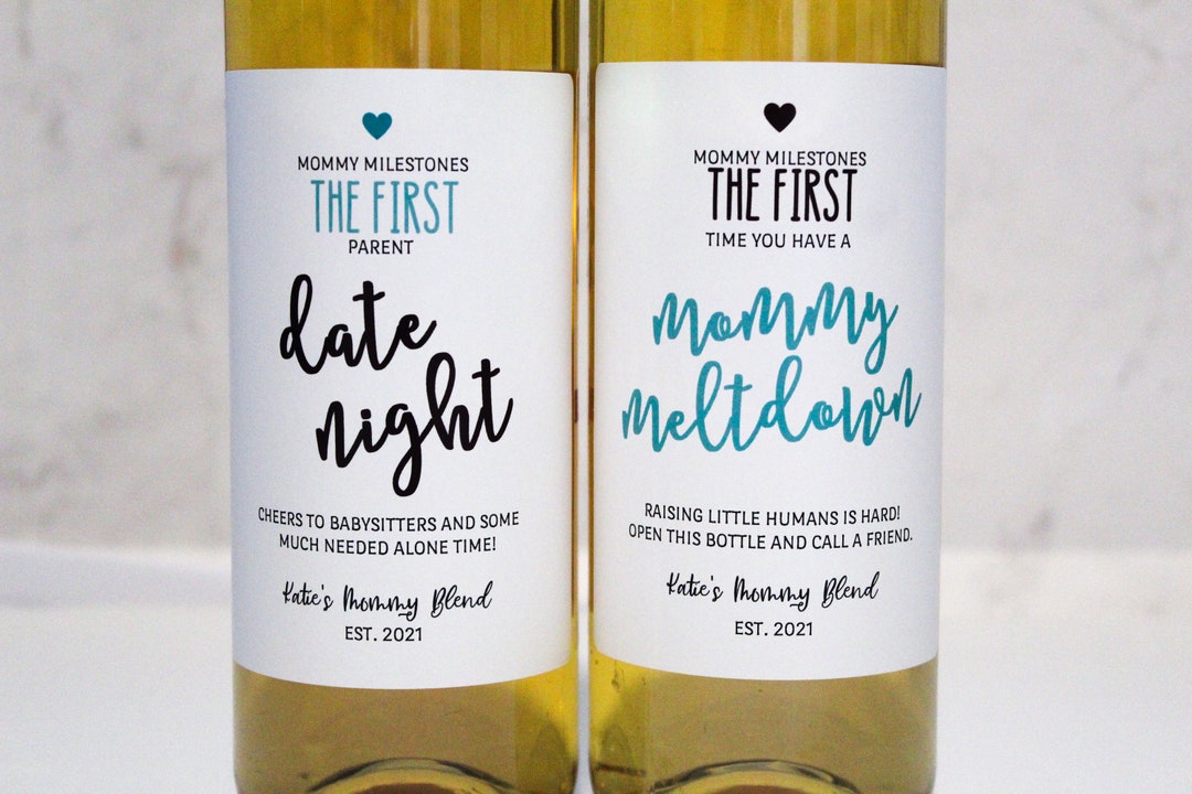 Mommy Milestone Wine Labels Baby Shower Gift New Mom Gift Etsy
