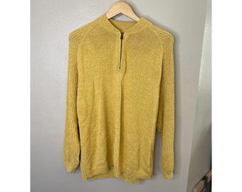 Tommy Bahama Mens Yellow Half-Zip Pullover Sweater M Cotton Wool Blend Vintage Y2K
