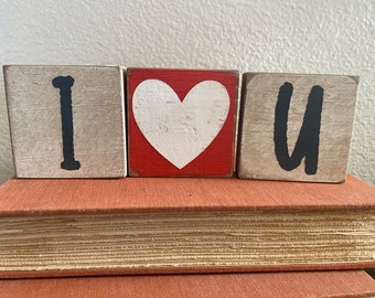 I Love You wood block, small wood sign, home decor, tiered Tray, Shelf Decor, valentine decor, Love decor, valentine sign, heart decor