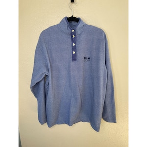 Vintage Fila Sport Blue Mens Pullover L Long-Sleeve Button-Up 100% Cotton image 1