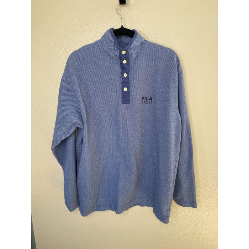 Vintage Fila Sport Blue Mens Pullover L Long-Sleeve Button-Up 100% Cotton image 1