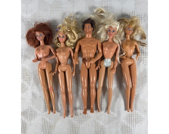Vintage Barbie and Ken Dolls 1980s to 1990s Lot Of 5 Mixed Styles and Hair
