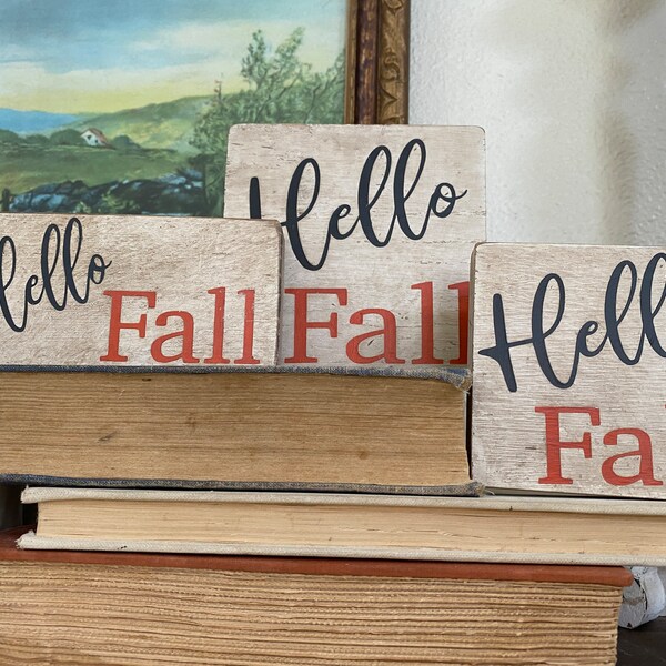 Hello fall wood block, wood sign, home decor, autumn, home decor, fall decor, tiered tray decor, tiered tray, shelf decor, wood decor, fall