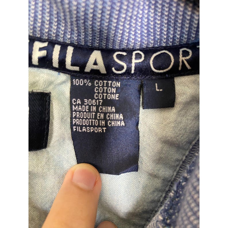 Vintage Fila Sport Blue Mens Pullover L Long-Sleeve Button-Up 100% Cotton image 4