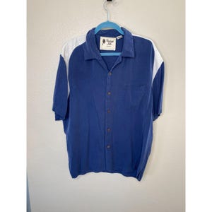 Vintage Vintage Silk Blue & White Short Sleeve Button-Up Shirt L 100% Silk