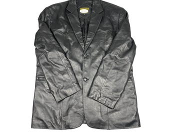 Modal New York Mens Genuine Leather Blazer Jacket Size 48 Black Vintage