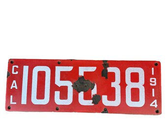 1952 California Horseless Carriage License Plate - Red & White
