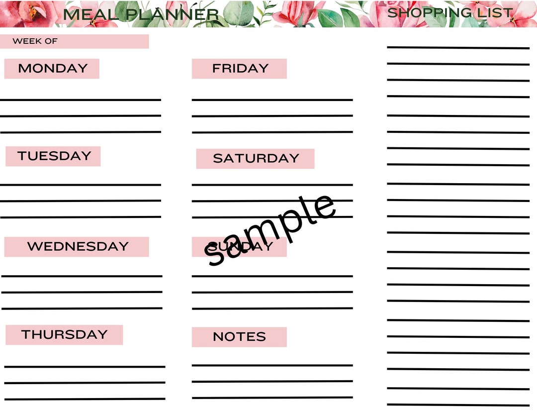 Meal Planner Printable Sheet Printable Meal Planner Meal - Etsy