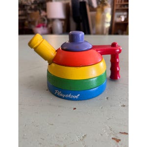 Playskool Wooden Teapot Vintage Wooden Stacking Toy with Whistle Spout