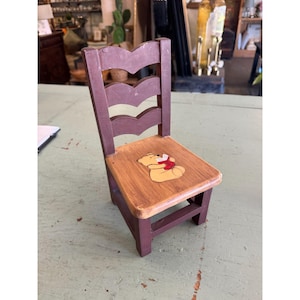 Vintage Hand Painted Winnie the Pooh Wooden Doll Chair w Ladder Back Mini Decor