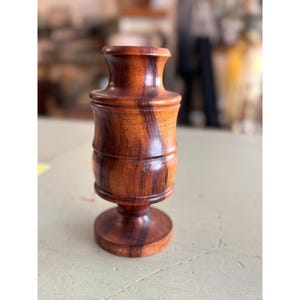 Vintage Mid Century Handcrafted Wooden Vase, Walnut Wood Vase, Rich Wood Grain