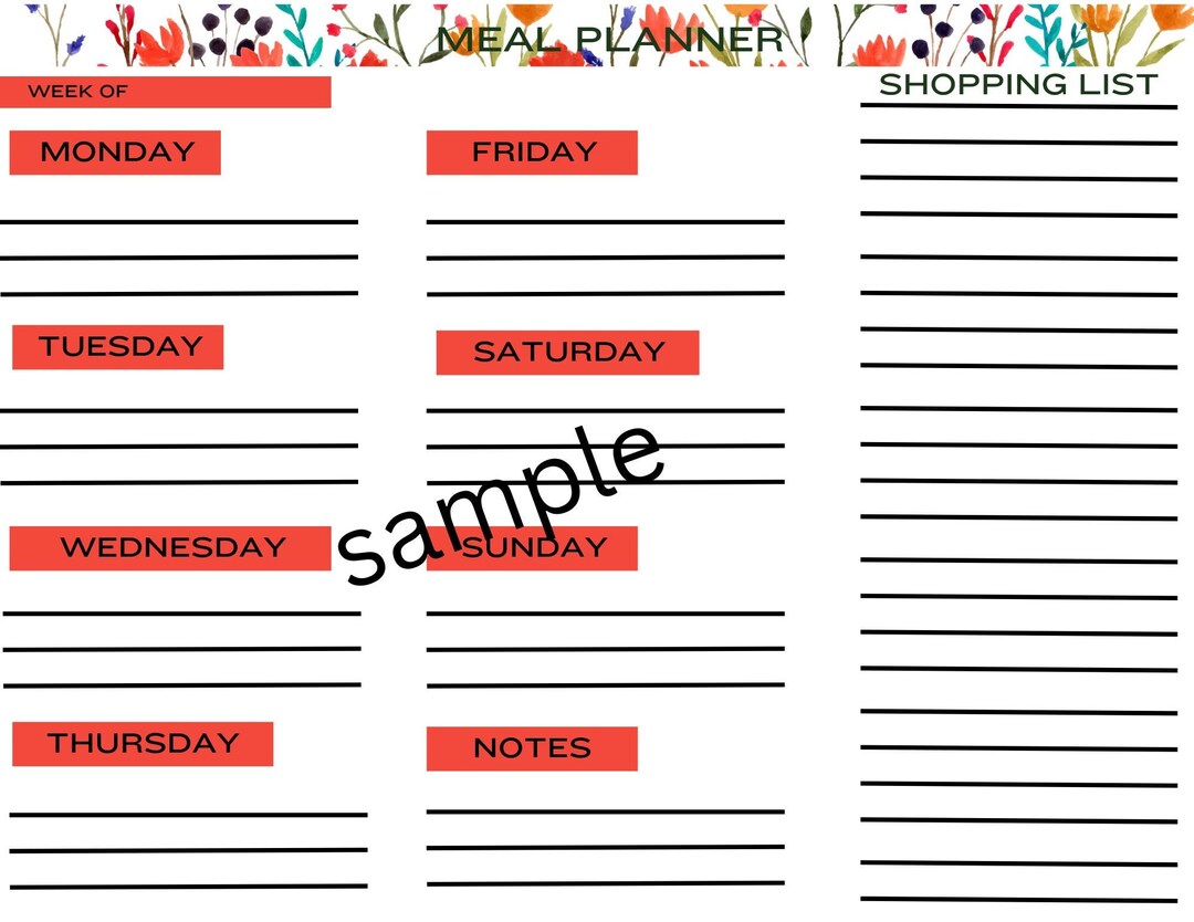 Meal Planner Printable Sheet, Printable Meal Planner, Meal Plan