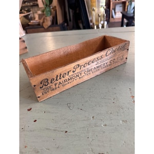 Vintage 1940s Fairmont Creamery Better Process Cheese Lg Wooden Advertising Box, vintage fairmont box, vintage cheese box, cheese box