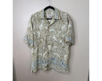 Vintage Splatt Mens Beige Hawaiian Button-Up Shirt, vintage Hawaiian shirt, mens button up,  Polyester, Tropical, short sleeve shirt, mens
