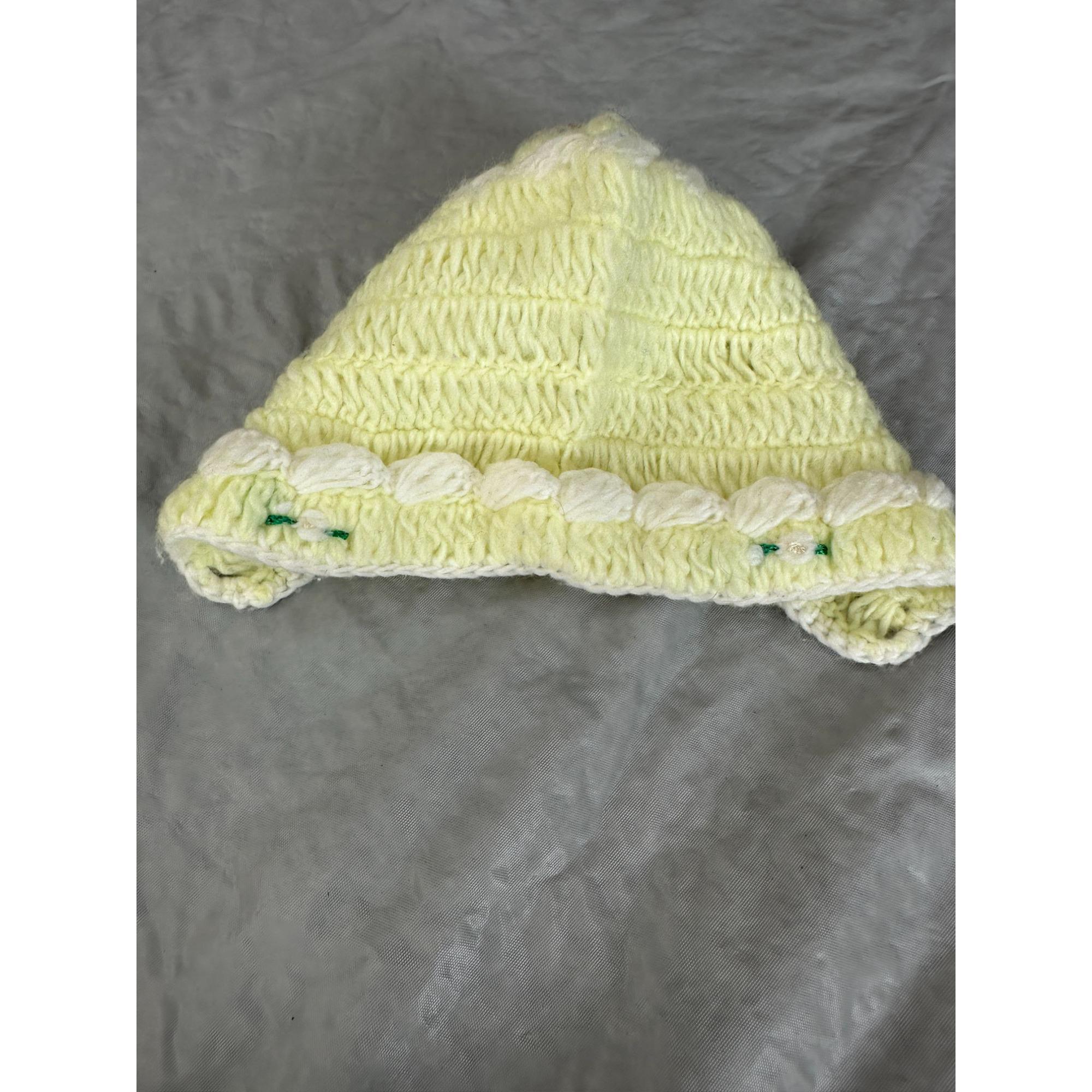 Vintage Infant Crochet Yellow Bonnet, Handmade Bonnet, Baby  display picture 1