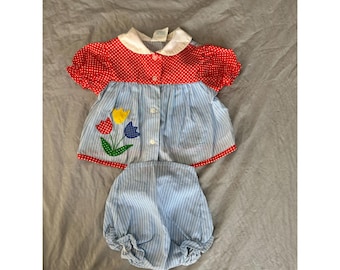 Cradle Togs Baby blue red Dress, vintage outfit, vintage dress, vintage baby dress, baby dress, cradle togs, vintage cradle togs, vintage