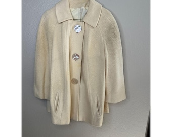 Vintage Youthcraft Cream Wool Blend Swing Coat, vintage coat, vintage womens coat, Mother Of Pearl buttons, Mid-Length coat, womens coat