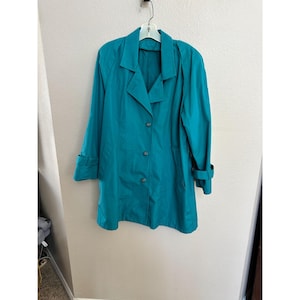 Vintage London Fog Womens Teal Coat, London fog, vintage london fog, womens coat, long coat, collared, button up, 1980s, 1990s