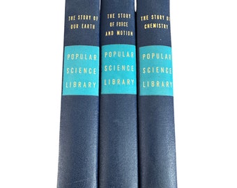 1954 Popular Science Library Set of 3, Popular science library, science set of books, popular science, reference books, book decor,