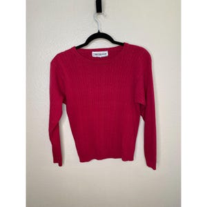 Vintage Crystal Kobe Womens Ribbed Sweater Small Red Acrylic Cotton Blend