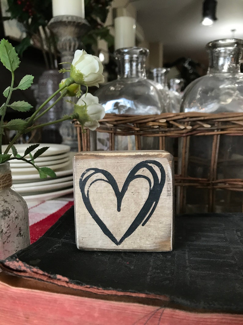 Small Heart Wood Block Valentine Small Decor Small Heart Etsy