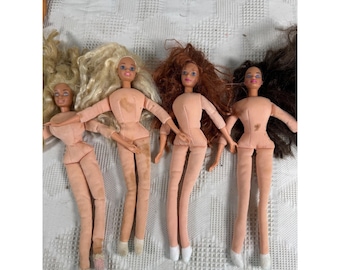 Vintage Lot Of 4 Mattel Bed Time Barbie Dolls With Soft Fabric Bodies 1990s