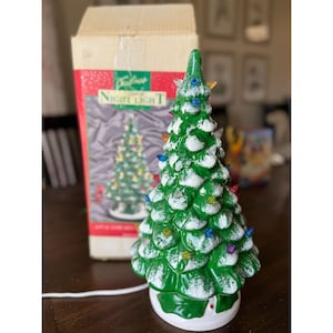 15 Inch Ceramic Light Up Christmas Tree Vintage 1990s Multi Color Bulbs