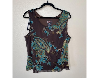 Vintage R&K Originals Womens Paisley Brown Sleeveless Tank Top, vintage Rk originals, vintage tank top, womens tank top, brown top, tank top