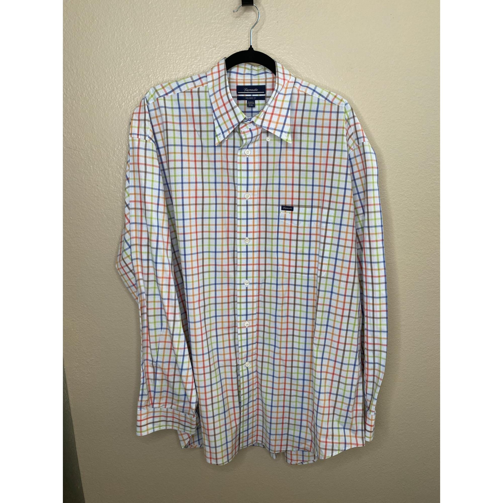 Vintage Faconnable Mens White Shirt XXL Relaxed Fit Multicolor Plaid Button Up Vintage Faconnable Mens White Shirt XXL Relaxed Fit Multicolor Plaid Button Up