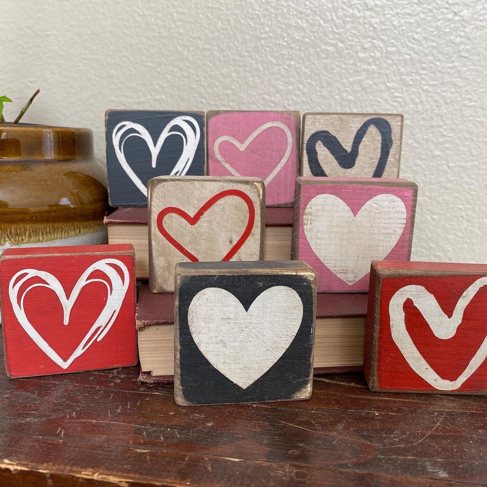 Small Heart Wood Block Valentine Small Decor Small Heart Etsy