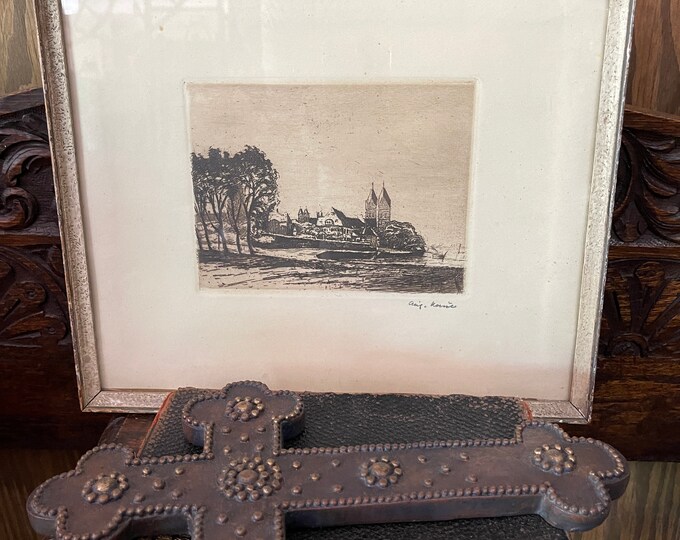 Antique Signed Etching Framed Picture Wall Hanging Wall Decor Antique