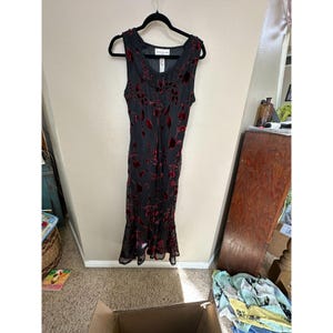 Vintage Evan Picone Womens Black Red Dress, Vintage Evan Picone, evan picone, vintage dress, long dress, prom dress, wedding dress, 1990s