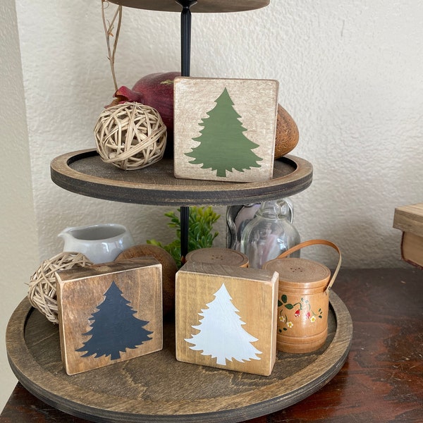 Pine Tree wood block, small wood sign, Christmas, Christmas decor, mantle Decor, shelf decor, tiered tray, Christmas sign, natural, decor