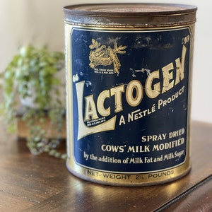 Vintage Lactogen Collectible Advertising Tin 2.5 Pound, Antique Tin, advertising tin, antique tin, vintage advertising, baby decor, nursery