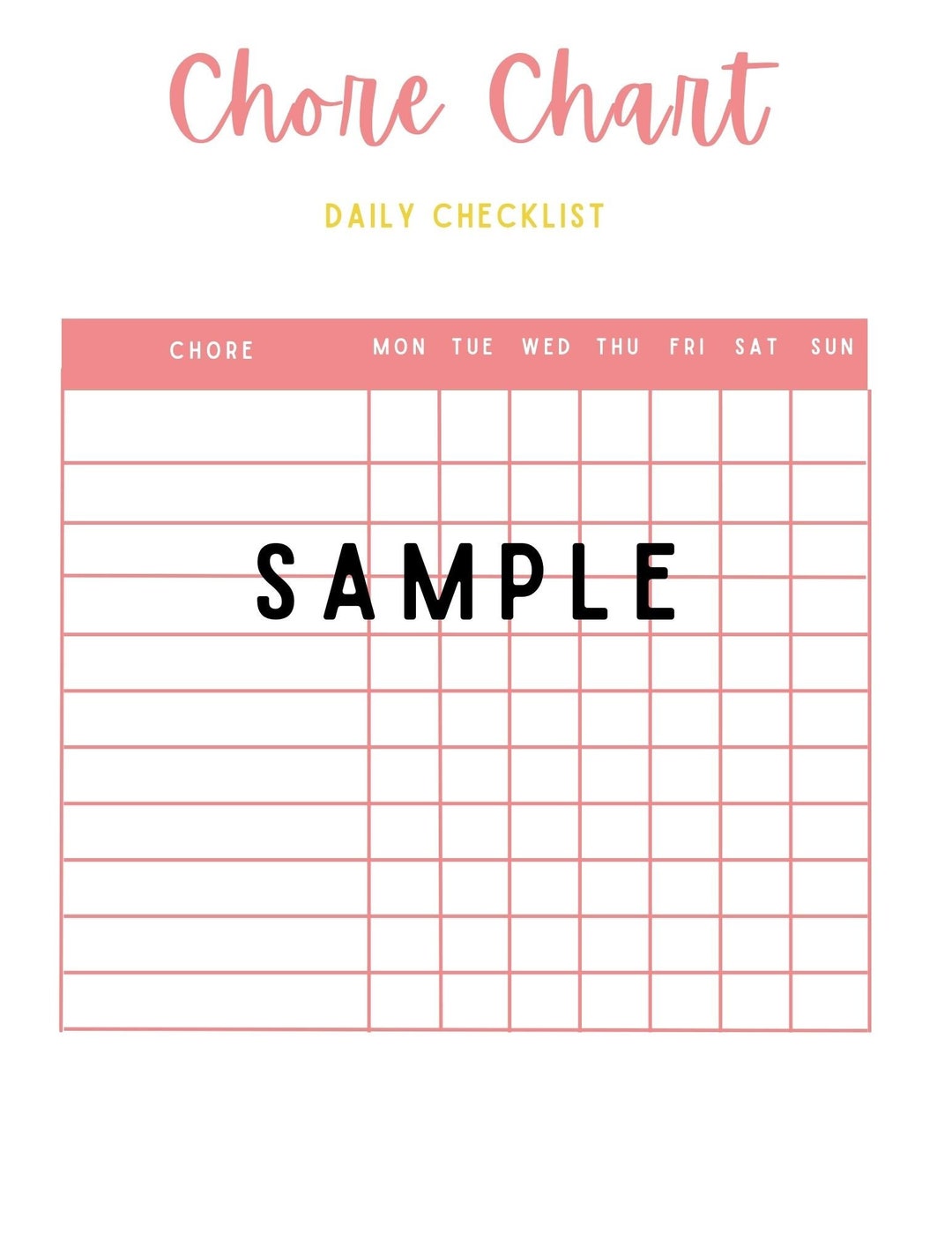 Printable Chore Chart Page, Chore Pages, Girl Chore Chart, Printable ...