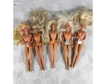 Lot Of 5 Vintage 1980s to 1990s Barbie Dolls w Blonde Hair No Clothing Mold 1966