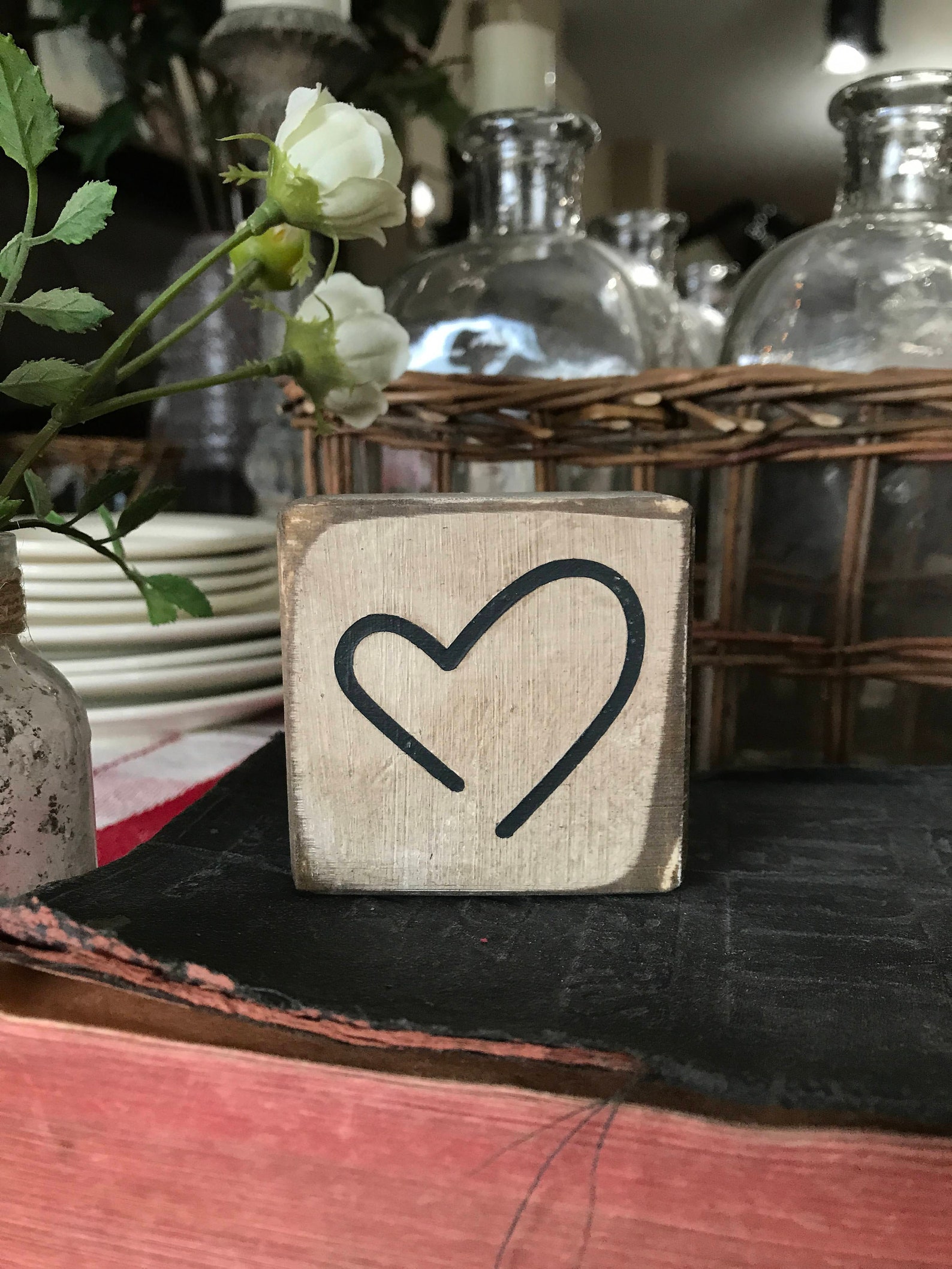 Small Heart Wood Block Valentine Small Decor Small Heart Etsy