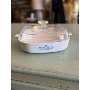 Vintage Corning Ware 10 Inch Square Casserole With Lid Blue Cornflower 1960s
