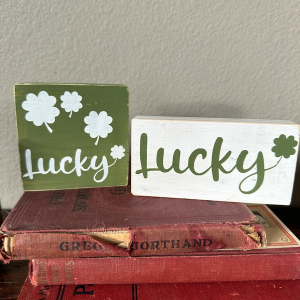 Handmade St Patrick's Day Lucky wood block, home decor,St Patrick day, 4 leaf clover, tiered tray, home decor, march 17th, shamrock,