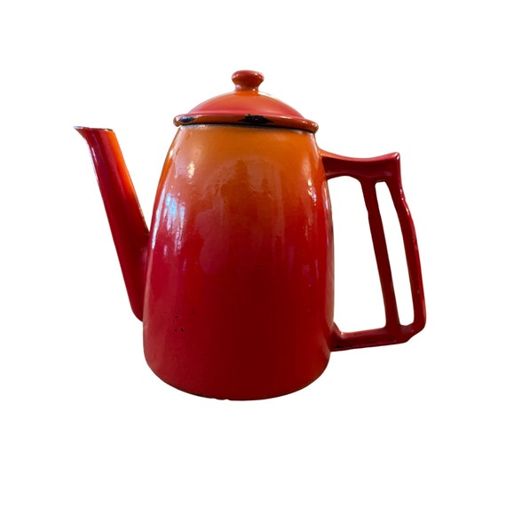 Vintage Descoware Enamel Cast Iron Coffee Pot, Vintage Coffee Pot