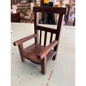 Vintage Handmade Wooden Doll Chair With Slat Back Mission Style Miniature Decor
