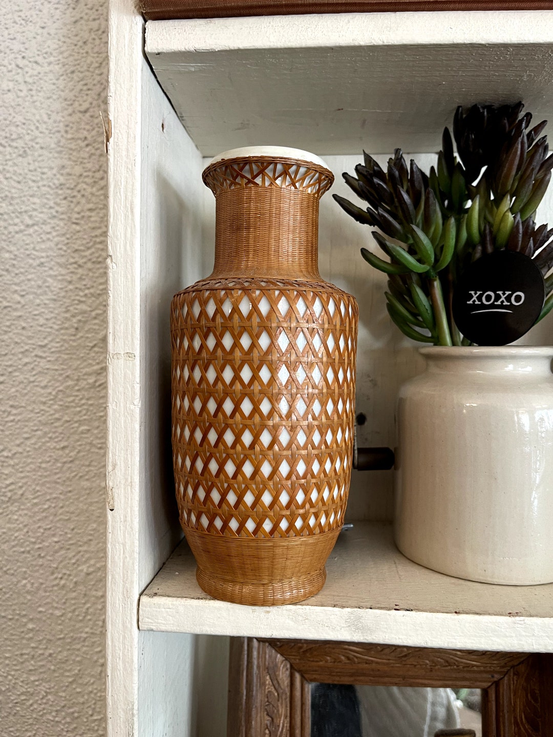 Vintage Wicker Wrapped Vase Wicker Wrapped Vase Vintage Etsy