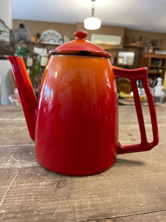 Vintage Descoware Enamel Cast Iron Coffee Pot, Vintage Coffee Pot