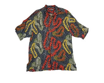 Vintage Gold Crest Hawaiian Button-Up Shirt Short Sleeves Lightweight Fabric L