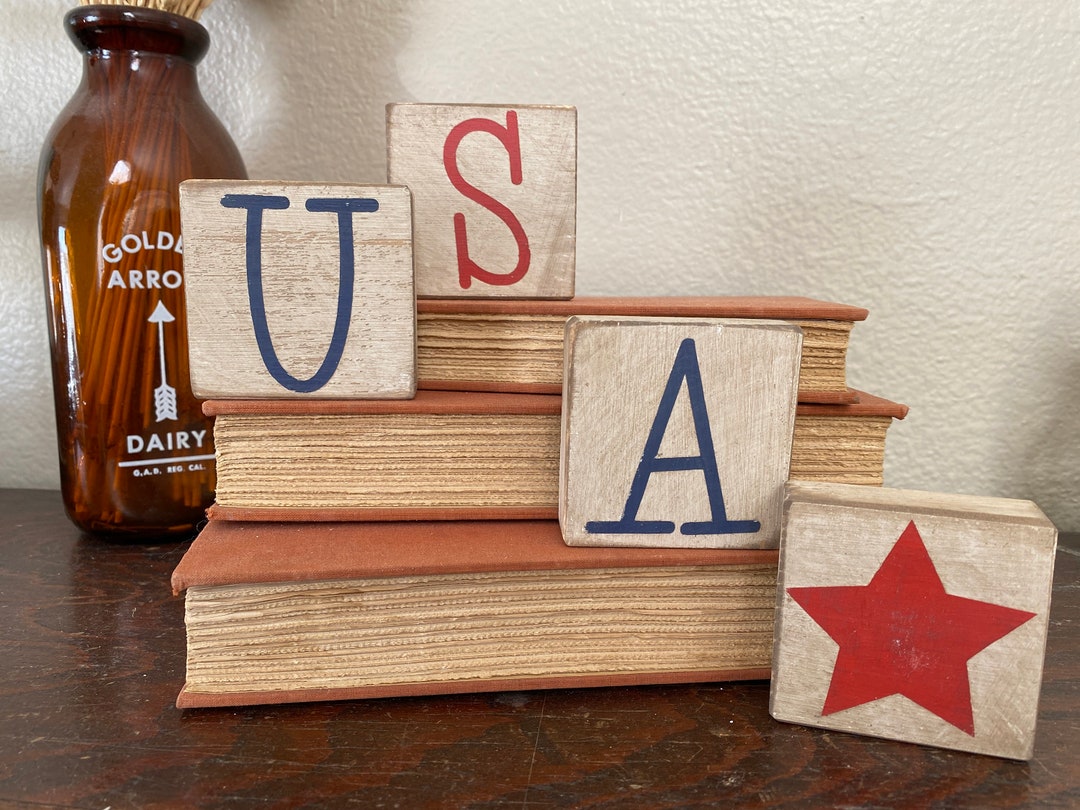Patriotic Wood Block USA Small Wood Sign Wood Sign Home Etsy