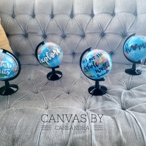 Hand Lettered Mini Globes- Explore- Adventure Awaits- He's Got The Whole World In His Hands- Disney Home- Home Decor- Globe Art- Globe Decor