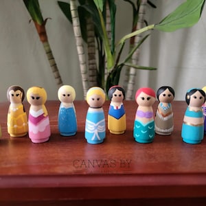 Hand Painted Disney Inspired Peg Dolls- Princess Peg Dolls- Disney Princess Peg Dolls- Playtime Peg Dolls- Little Girls Toy- Disney Decor