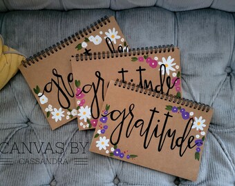 Gratitude Journal- Flowered Notebook Gratitude Hand Painted Spiral Journal
